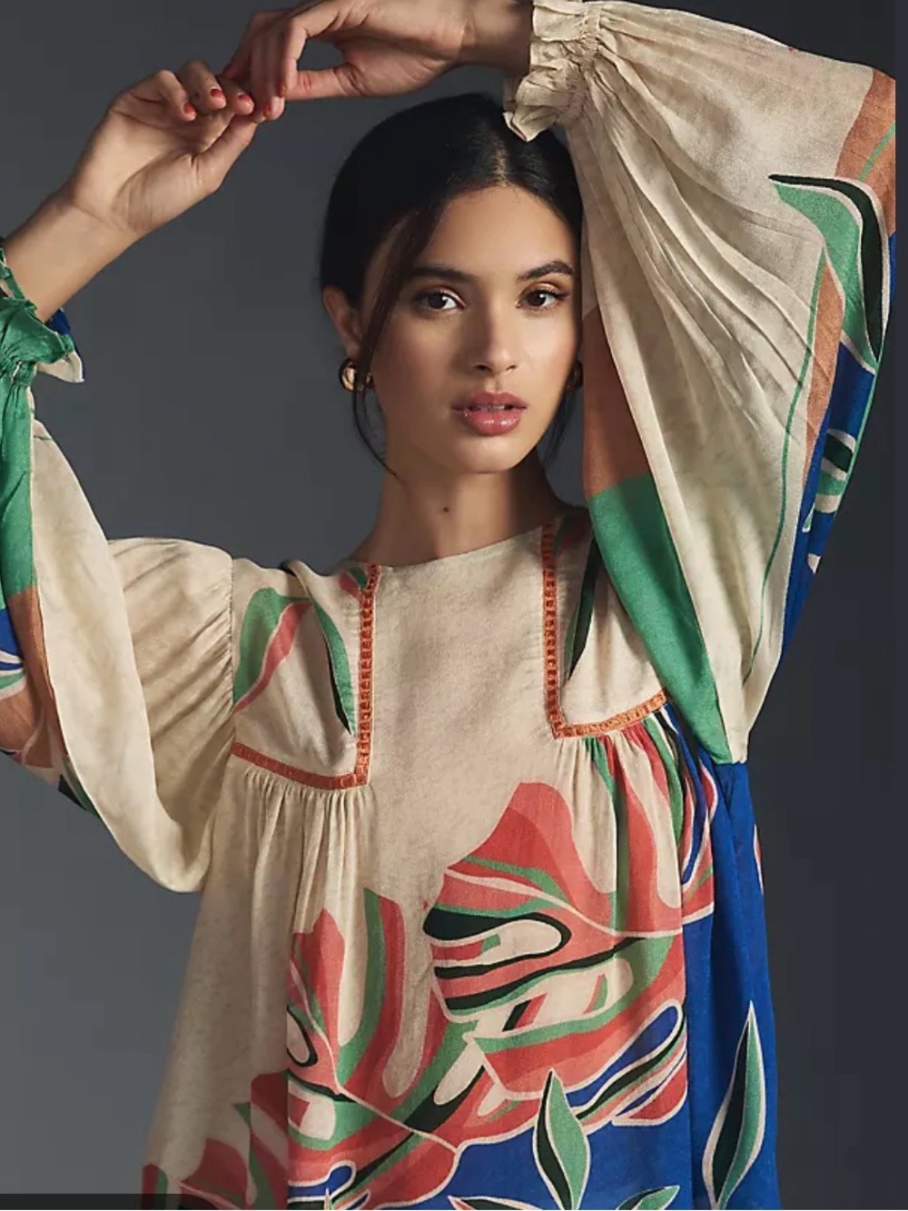 Anthropologie bl-nk Miranda Peasant Blouse multi palm print Size XS
